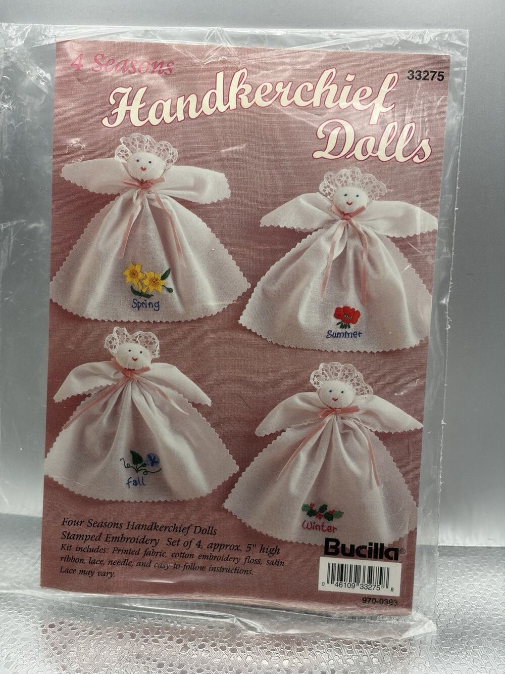 NEW Bucilla 4 Seasons Handkerchief Dolls Embroidery Kit VINTAGE